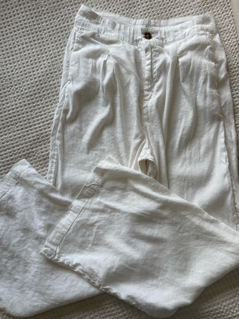 NWOT HALSTON Heritage White Pleated Linen-Blend wide leg